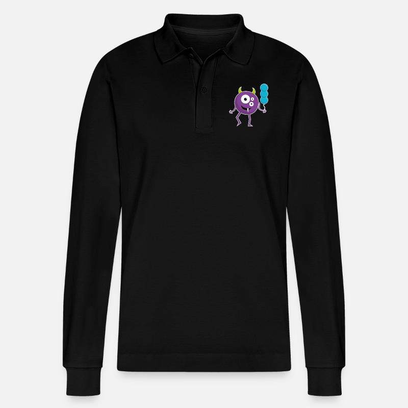 Spaß Monster mit Ballons - Stanley/Stella Unisex Bio-Langarm-Poloshirt Prepster - Schwarz