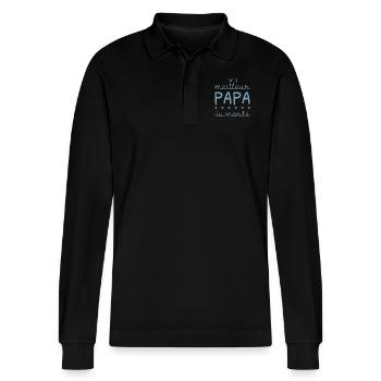 For the best dad of the world - Stanley/Stella Organic Unisex Long-Sleeved Polo Shirt Prepster - black - Front - Anna (173cm) & Nico (186cm)