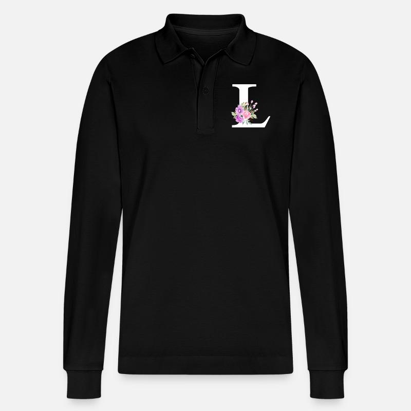 Lila Blumenbuchstabe L - Stanley/Stella Unisex Bio-Langarm-Poloshirt Prepster - Schwarz