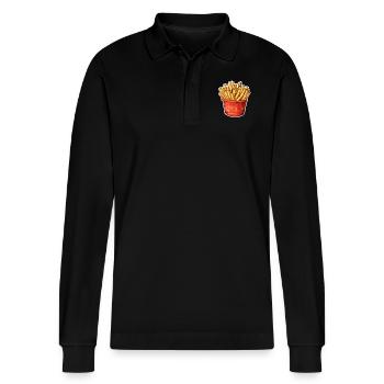 Pommes Portion - Stanley/Stella Unisex Bio-Langarm-Poloshirt Prepster - Schwarz - Vorne - Anna (173cm) & Nico (186cm)