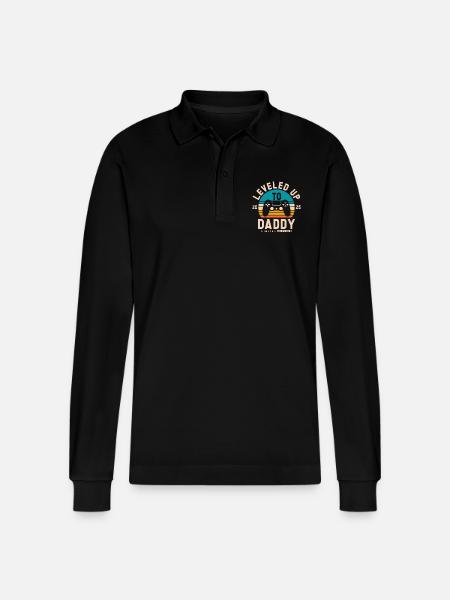 Promoted to Papa 2025 - Stanley/Stella Organic Unisex Long-Sleeved Polo Shirt Prepster - black