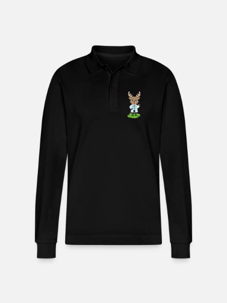 Reindeer Doctor Stethoscope - Stanley/Stella Organic Unisex Long-Sleeved Polo Shirt Prepster - black