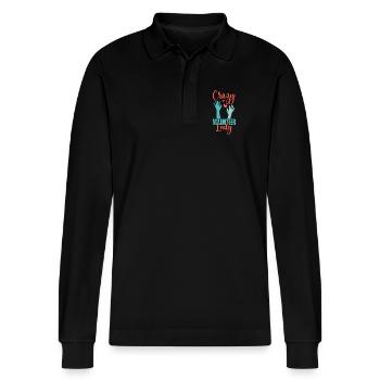 Volunteer Appreciation Crazy Lady Volunteer - Stanley/Stella Organic Unisex Long-Sleeved Polo Shirt Prepster - black - Front - Anna (173cm) & Nico (186cm)