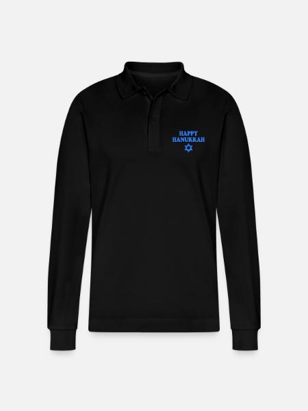 HAPPY HANUKKAH - Stanley/Stella Organic Unisex Long-Sleeved Polo Shirt Prepster - black