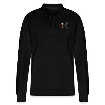 Entwicklung des Bogenschießens - Stanley/Stella Unisex Bio-Langarm-Poloshirt Prepster - Schwarz - Vorne - Anna (173cm) & Nico (186cm)