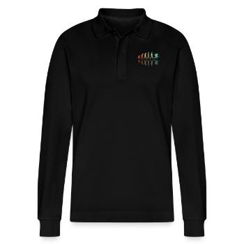 Entwicklung der Pétanque-Spieler - Stanley/Stella Unisex Bio-Langarm-Poloshirt Prepster - Schwarz - Vorne - Anna (173cm) & Nico (186cm)