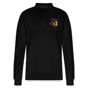 geometric - Stanley/Stella Organic Unisex Long-Sleeved Polo Shirt Prepster - black - Front - Anna (173cm) & Nico (186cm)