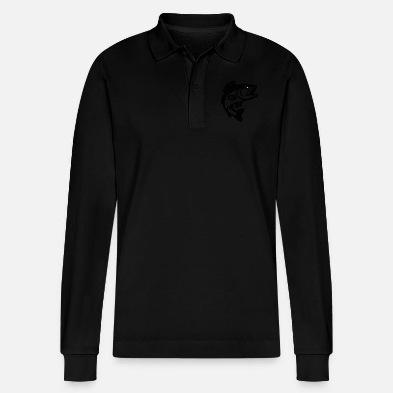 Fisch Silhouette - Stanley/Stella Unisex Bio-Langarm-Poloshirt Prepster - Schwarz