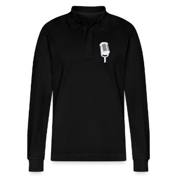 Microphone - Stanley/Stella Organic Unisex Long-Sleeved Polo Shirt Prepster - black - Front - Anna (173cm) & Nico (186cm)