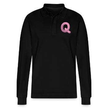 Fluffy Letter Q - Stanley/Stella Organic Unisex Long-Sleeved Polo Shirt Prepster - black - Front - Anna (173cm) & Nico (186cm)