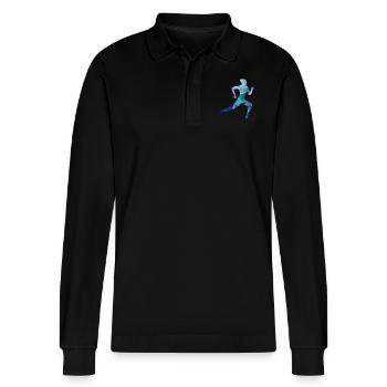 Runner Sprinter - Stanley/Stella Organic Unisex Long-Sleeved Polo Shirt Prepster - black - Front - Anna (173cm) & Nico (186cm)