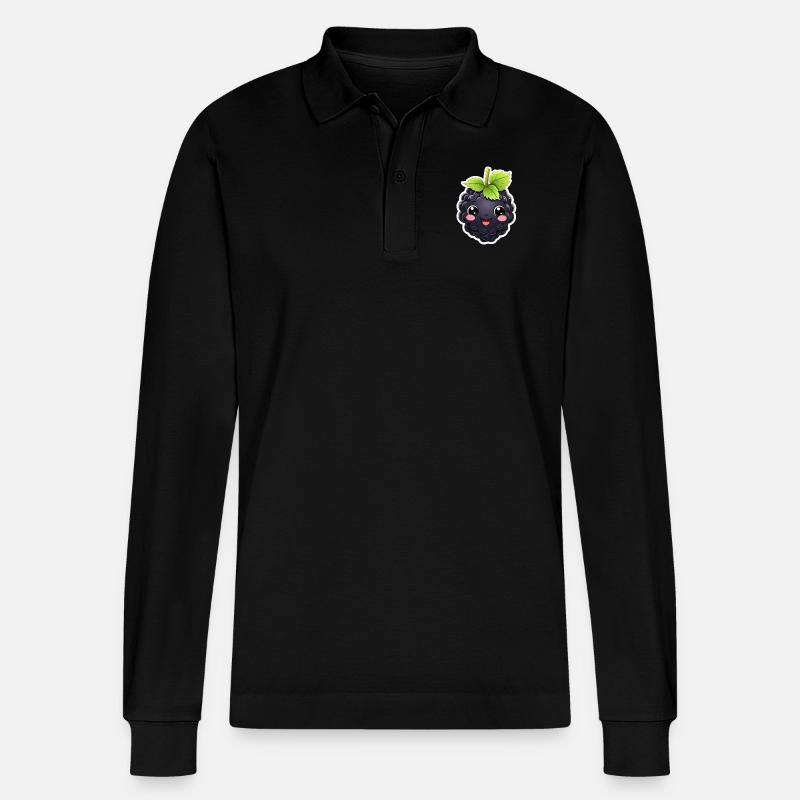 Brombeere kawaii süß - Stanley/Stella Unisex Bio-Langarm-Poloshirt Prepster - Schwarz