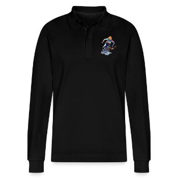 Eisschnelllauf: Eine rasante Fahrt auf dem Eis - Stanley/Stella Unisex Bio-Langarm-Poloshirt Prepster - Schwarz - Vorne - Anna (173cm) & Nico (186cm)