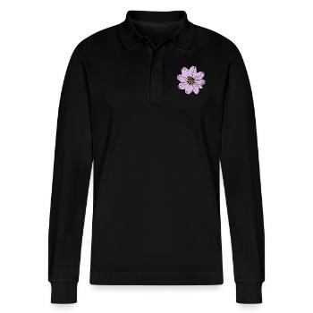 Blume Blüte pastell violett flieder - Stanley/Stella Unisex Bio-Langarm-Poloshirt Prepster - Schwarz - Vorne - Anna (173cm) & Nico (186cm)