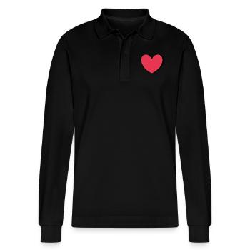 Valentines Red Heart, Valentine's Day - Stanley/Stella Organic Unisex Long-Sleeved Polo Shirt Prepster - black - Front - Anna (173cm) & Nico (186cm)