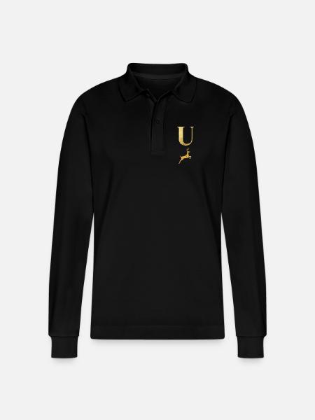 Letter u golden deer - gift idea - Stanley/Stella Organic Unisex Long-Sleeved Polo Shirt Prepster - black