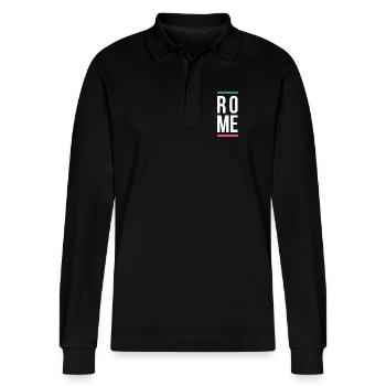 Rome City Bold Typography-Design - Stanley/Stella Unisex Bio-Langarm-Poloshirt Prepster - Schwarz - Vorne - Anna (173cm) & Nico (186cm)