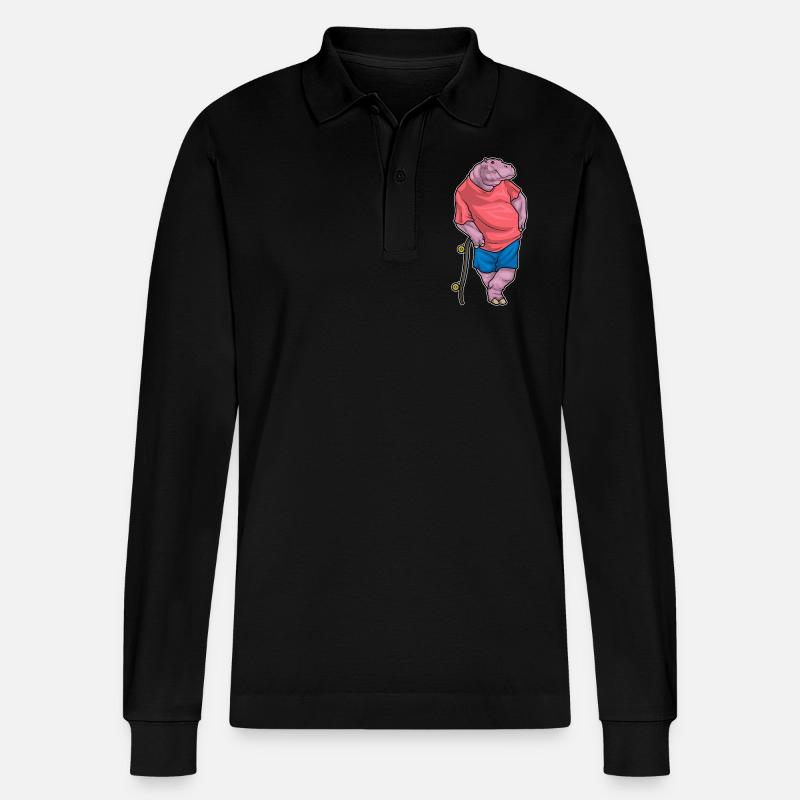 Nilpferd Skater Skateboard - Stanley/Stella Unisex Bio-Langarm-Poloshirt Prepster - Schwarz