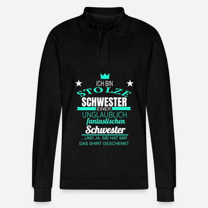 Schwester Stolze Schwester - Stanley/Stella Unisex Bio-Langarm-Poloshirt Prepster - Schwarz
