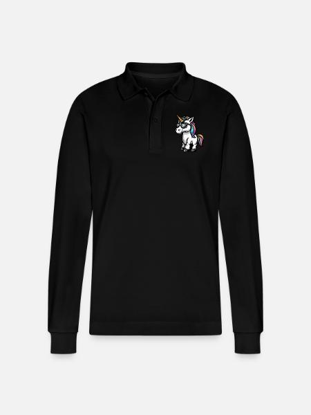 Einhorn Cool Comic - Stanley/Stella Unisex Bio-Langarm-Poloshirt Prepster - Schwarz
