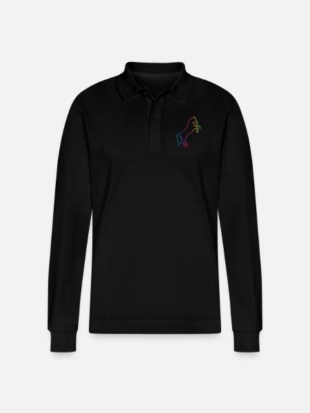 Rainbow Outline Horse - Stanley/Stella Organic Unisex Long-Sleeved Polo Shirt Prepster - black