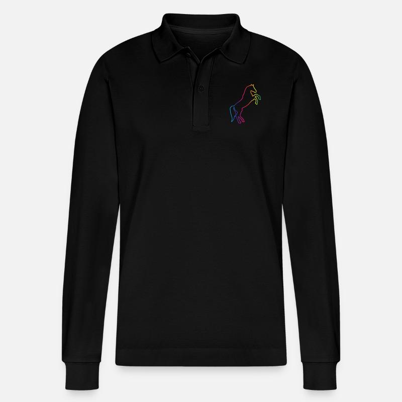 Regenbogen Pferd / Pony - Stanley/Stella Unisex Bio-Langarm-Poloshirt Prepster - Schwarz
