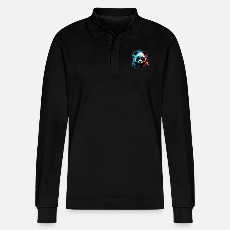 Futuristischer Panda - Stanley/Stella Unisex Bio-Langarm-Poloshirt Prepster - Schwarz