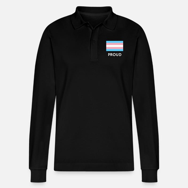 PROUD Trans-Flagge - Stanley/Stella Unisex Bio-Langarm-Poloshirt Prepster - Schwarz