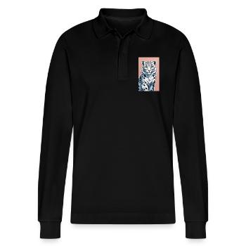 Schneeleopard | Leopard | Raubtier - Stanley/Stella Unisex Bio-Langarm-Poloshirt Prepster - Schwarz - Vorne - Anna (173cm) & Nico (186cm)