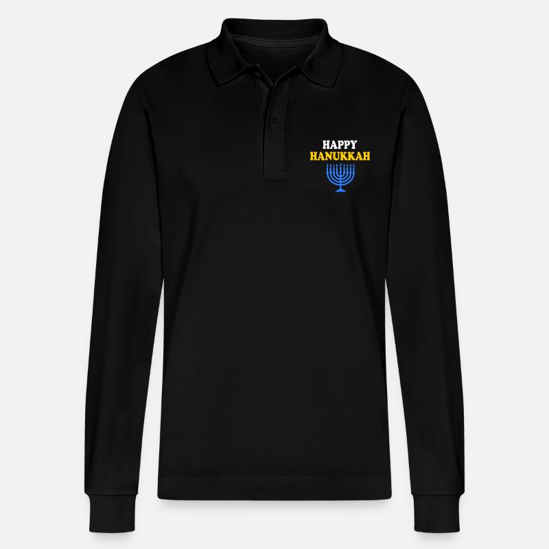 HAPPY HANUKKAH - Stanley/Stella Unisex Bio-Langarm-Poloshirt Prepster - Schwarz
