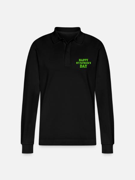 happy st patricks day - Stanley/Stella Organic Unisex Long-Sleeved Polo Shirt Prepster - black