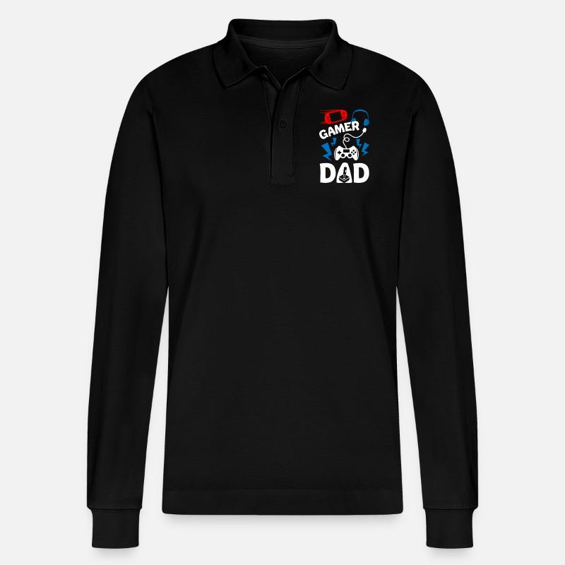 Gamer Dad - Stanley/Stella Unisex Bio-Langarm-Poloshirt Prepster - Schwarz