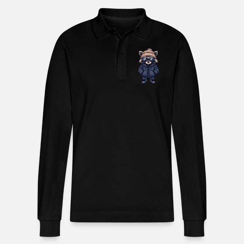 Waschbär Cool Comic - Stanley/Stella Unisex Bio-Langarm-Poloshirt Prepster - Schwarz