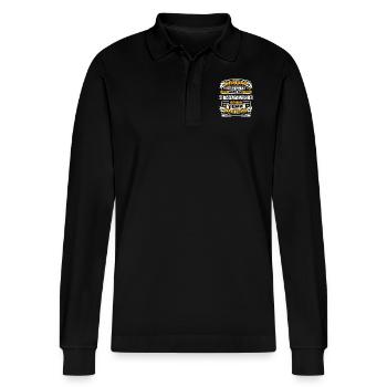 Lustiger Strassenbahnfahrer Spruch - Stanley/Stella Unisex Bio-Langarm-Poloshirt Prepster - Schwarz - Vorne - Anna (173cm) & Nico (186cm)