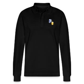 SCHOPPEPETZER - 100% Apfelwein - Stanley/Stella Unisex Bio-Langarm-Poloshirt Prepster - Schwarz - Vorne - Anna (173cm) & Nico (186cm)
