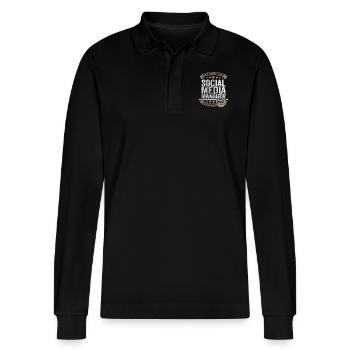 Social Media Manager Premium Quality Approved - Stanley/Stella Organic Unisex Long-Sleeved Polo Shirt Prepster - black - Front - Anna (173cm) & Nico (186cm)