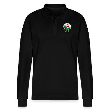 PARTY EINHORN UND DINOSAURIER / WEIHNACHTSEDITION - Stanley/Stella Unisex Bio-Langarm-Poloshirt Prepster - Schwarz - Vorne - Anna (173cm) & Nico (186cm)