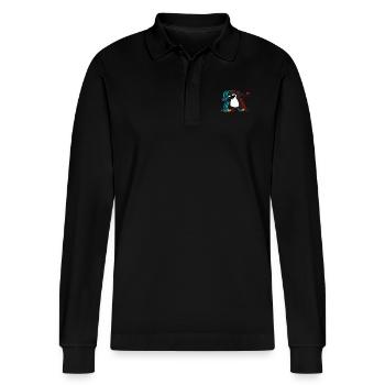 Dabbing Pinguin / Cooler Pinguin - Stanley/Stella Unisex Bio-Langarm-Poloshirt Prepster - Schwarz - Vorne - Anna (173cm) & Nico (186cm)