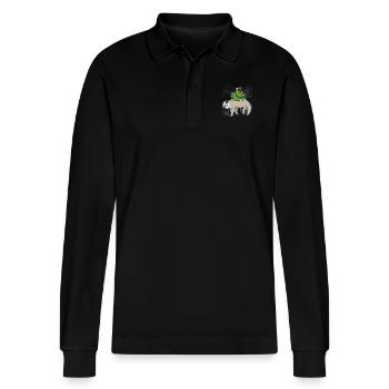 Faultier turtle snail for Lazy - Stanley/Stella Organic Unisex Long-Sleeved Polo Shirt Prepster - black - Front - Anna (173cm) & Nico (186cm)