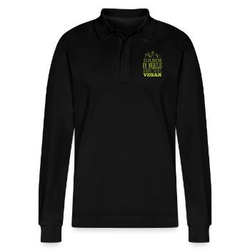 Damn it feels good to be Vegan Vegan be rocking! - Stanley/Stella Organic Unisex Long-Sleeved Polo Shirt Prepster - black - Front - Anna (173cm) & Nico (186cm)