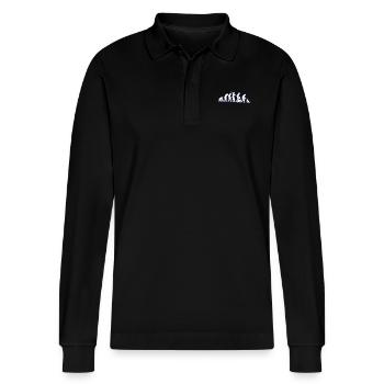Evolution Katze lustiges Katzen Shirt Geschenk - Stanley/Stella Unisex Bio-Langarm-Poloshirt Prepster - Schwarz - Vorne - Anna (173cm) & Nico (186cm)