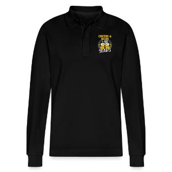 Cheers And Beers To 60 Years - Stanley/Stella Organic Unisex Long-Sleeved Polo Shirt Prepster - black - Front - Anna (173cm) & Nico (186cm)