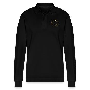 golden dots - Stanley/Stella Organic Unisex Long-Sleeved Polo Shirt Prepster - black - Front - Anna (173cm) & Nico (186cm)
