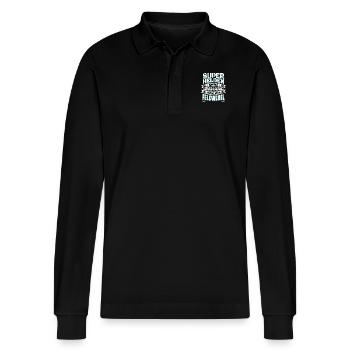 Superheld lustiger Spruch Held Feldwebel Geschenk - Stanley/Stella Unisex Bio-Langarm-Poloshirt Prepster - Schwarz - Vorne - Anna (173cm) & Nico (186cm)