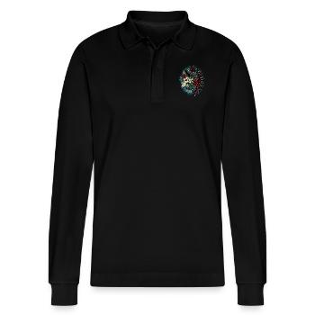 Leben - Stanley/Stella Unisex Bio-Langarm-Poloshirt Prepster - Schwarz - Vorne - Anna (173cm) & Nico (186cm)