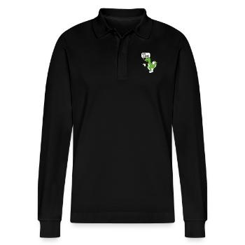 Lustiger Dinosaurier / Geschenk - Stanley/Stella Unisex Bio-Langarm-Poloshirt Prepster - Schwarz - Vorne - Anna (173cm) & Nico (186cm)