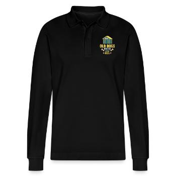 OLD DOGS MATTER - Stanley/Stella Organic Unisex Long-Sleeved Polo Shirt Prepster - black - Front - Anna (173cm) & Nico (186cm)