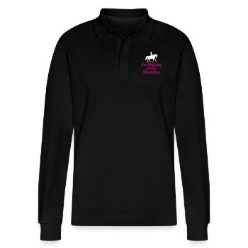 Hoof beat is my heartbeat - horse shirt - Stanley/Stella Organic Unisex Long-Sleeved Polo Shirt Prepster - black - Front - Anna (173cm) & Nico (186cm)