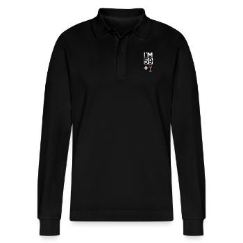 60th birthday 60 years of wine 1958 gift - Stanley/Stella Organic Unisex Long-Sleeved Polo Shirt Prepster - black - Front - Anna (173cm) & Nico (186cm)