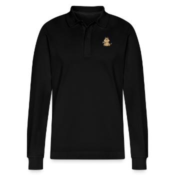 Floss Dance Move Dog - Stanley/Stella Organic Unisex Long-Sleeved Polo Shirt Prepster - black - Front - Anna (173cm) & Nico (186cm)